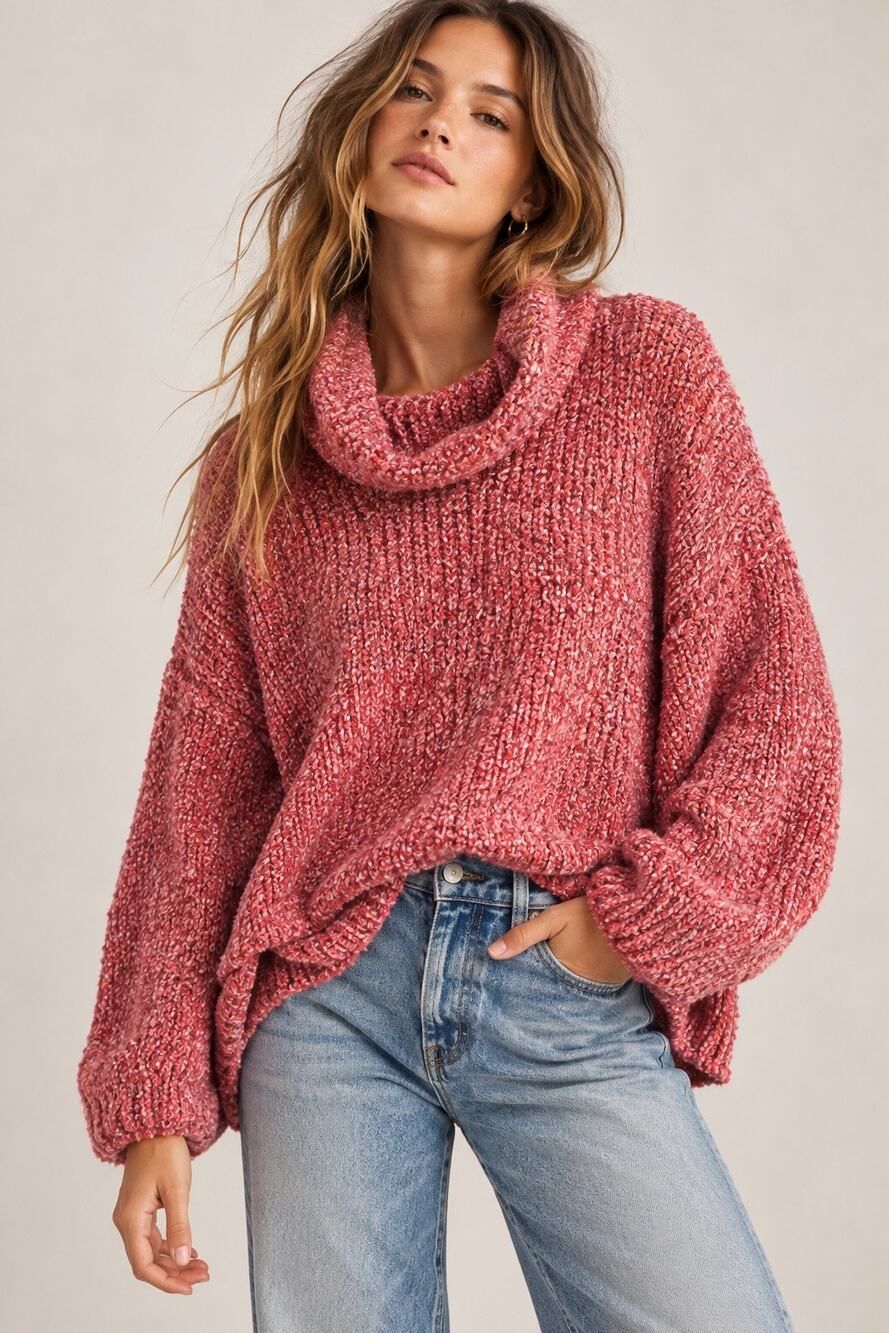 Free People BFF Cowl Neck Sweater Scarlet Flame Marled Oversized S